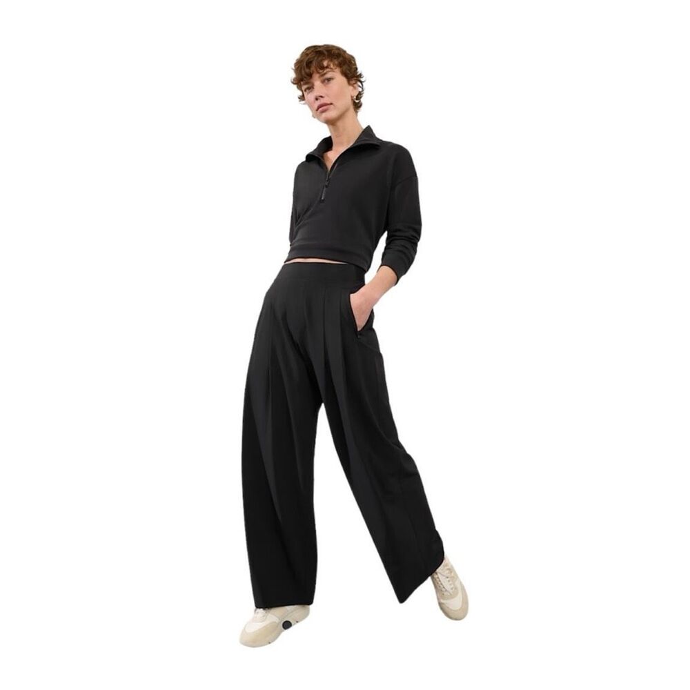 ATHLETA Brooklyn Heights High Rise Pleated Wide Leg Pants Black, Size 10